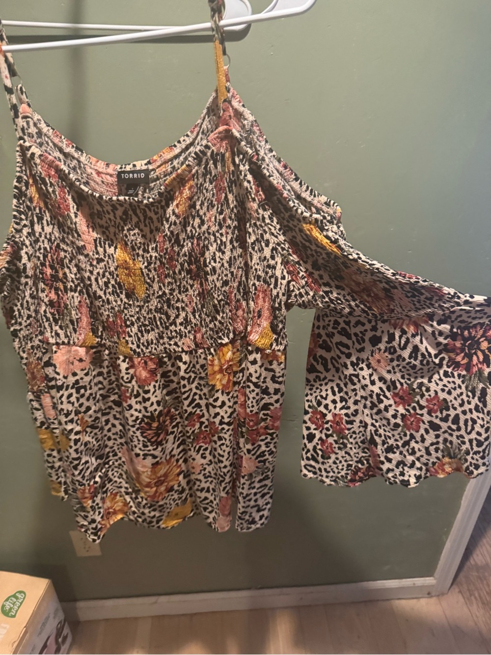 torrid Floral Leopard Cold-Shoulder Camisole in Cream, Pink, Yellow